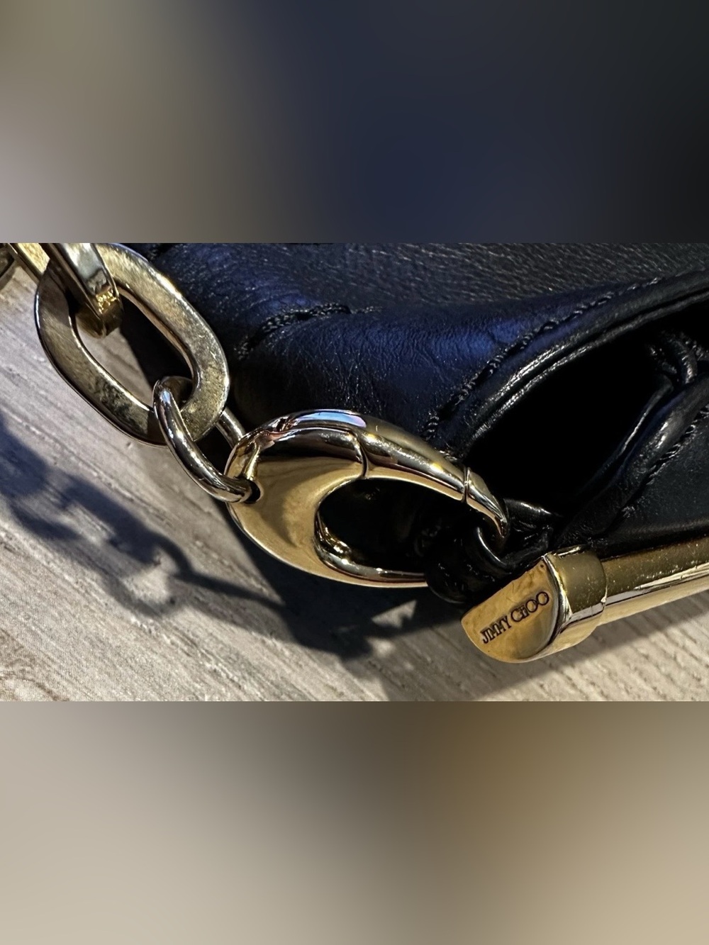 Jimmy Choo Black Leather Chain Shoulder Bag Gold Hardware with COA - Picture 9 of 13